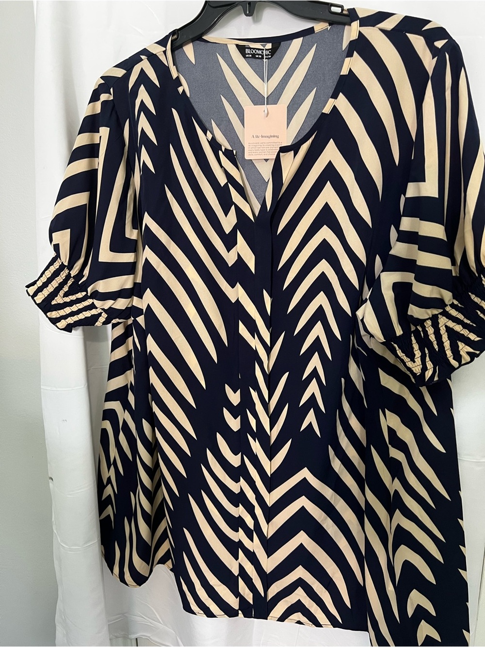 BloomChic Navy and Cream Chevron Top